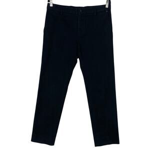 VERSACE Pants Men L ITALY Black Logo-Buttons&Hardwear Straight Cotton Pocket Zip